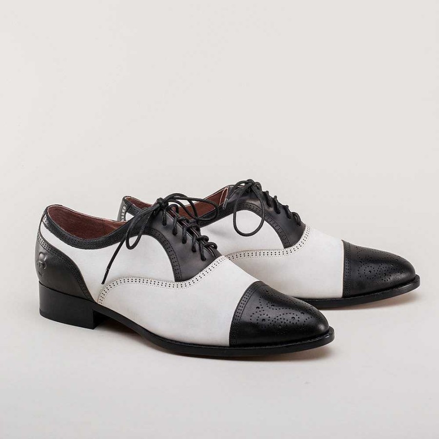 Miehet American Duchess | Miesten Dandy Vintage Cap Toe Oxfords (Musta/Valkoinen)