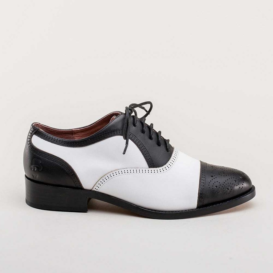 Naiset American Duchess | Gladys Women'S Vintage Cap Toe Oxfords (Musta/Valkoinen)